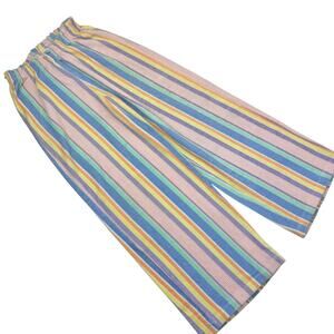 RuffleButts Rainbow Pastel Striped Terry Knit Wide Leg Pants, Size 12